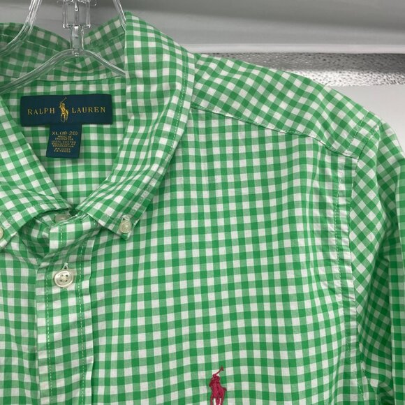 Ralph Lauren Men's Checkered Button Up Shirt Green/White Long Sleeve Size XL - Picture 4 of 8